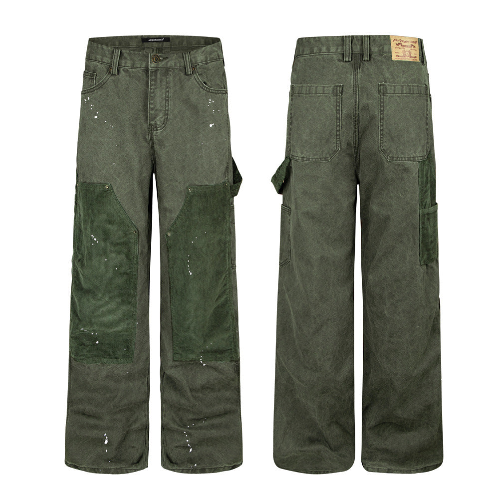 Cordhosen im Patchwork-Carpenter-Stil – Wide Leg, Paint-Splatter, Workwear-Hose
