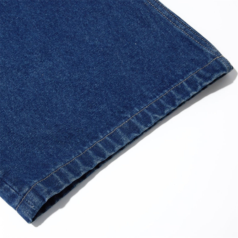 Men's Loose Fit Wide-Leg Jeans – Curved Baggy Silhouette in Dark Blue