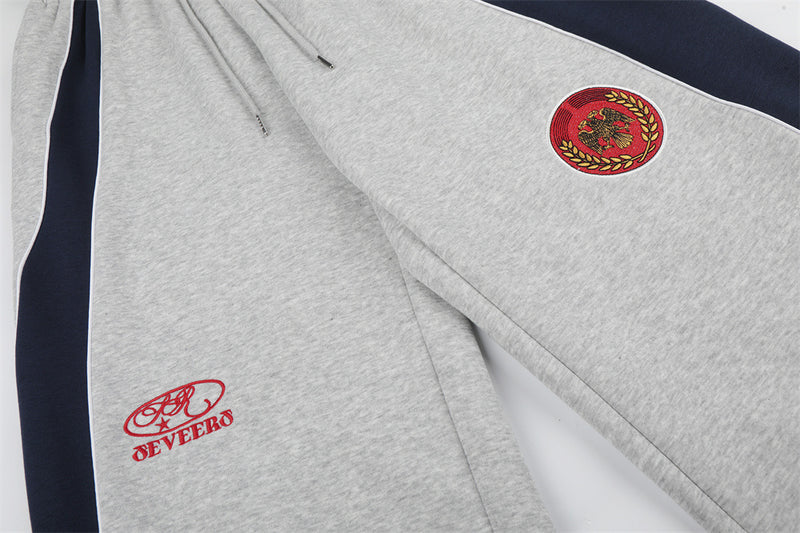 Colorblock Wide-Leg Sweatpants with Eagle Emblem & Faux Double Waistband