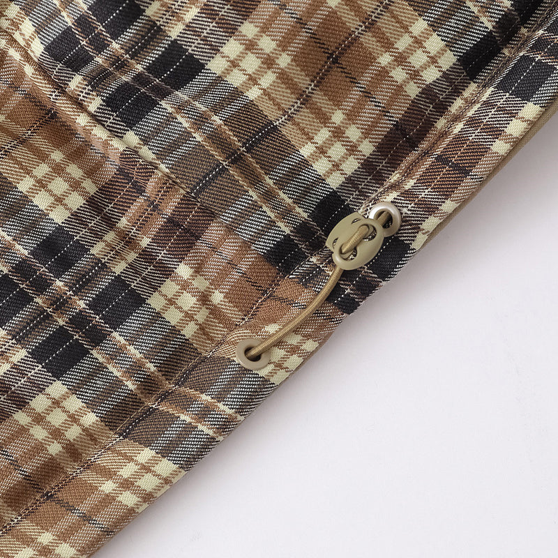 Reversible Stand-Collar Padded Jacket – Solid Khaki & Plaid Two-Way Wear