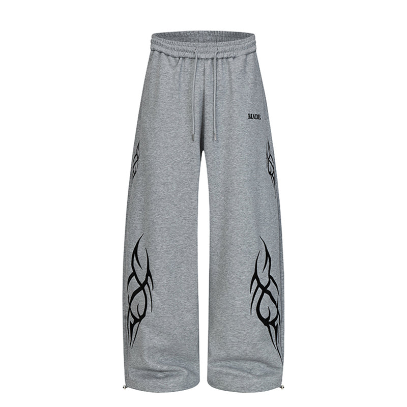 Tribal Print Wide-Leg Sweatpants with Drawstring Waist