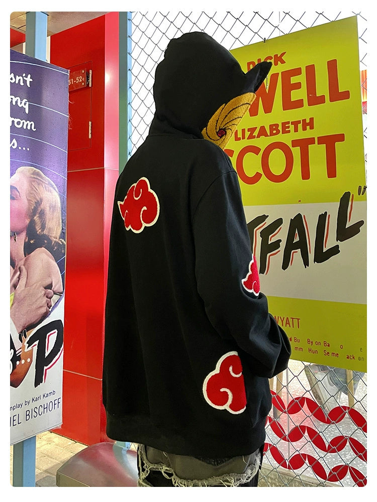 Uchiha Obito-Inspired Hoodie - Akatsuki Cloud Design with Spiral Mask