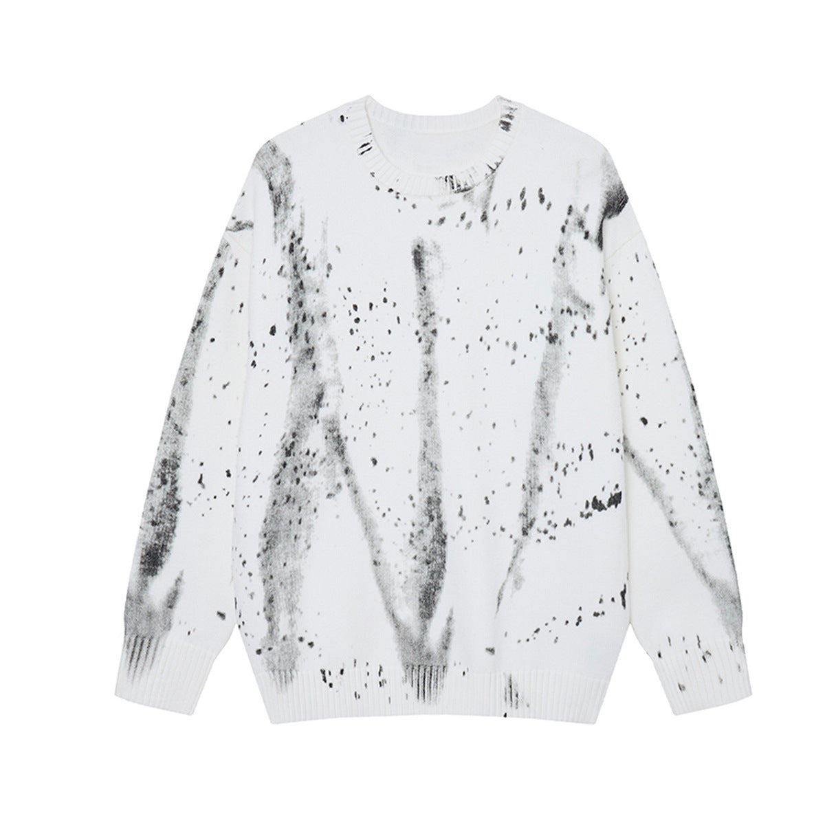 Pull en maille col rond éclaboussures d’encre – Motif peinture déstructuré