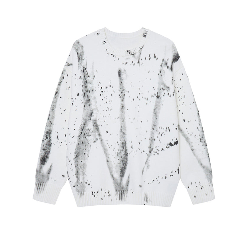 Pull en maille col rond éclaboussures d’encre – Motif peinture déstructuré