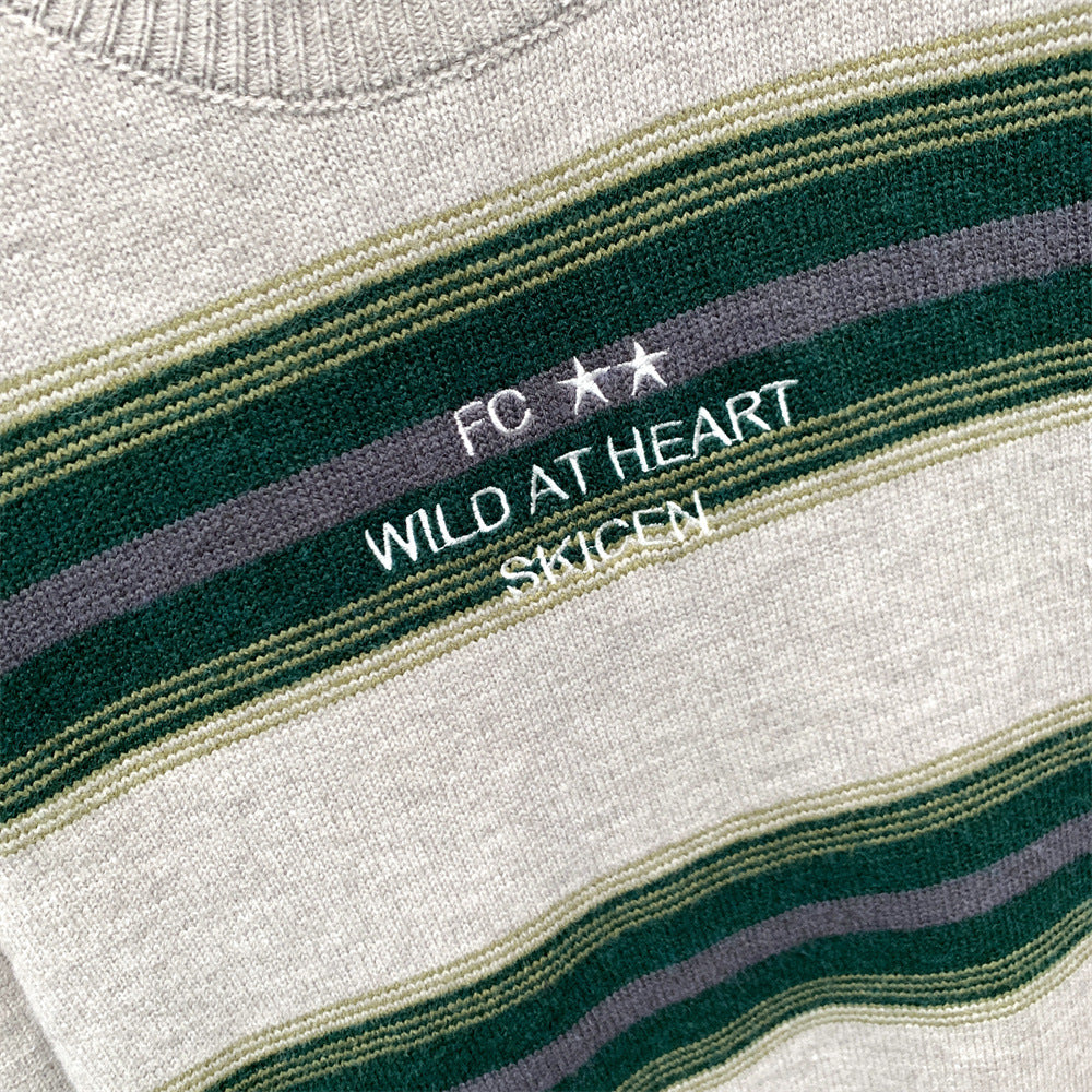 Striped Crew Neck Sweater – Relaxed Fit Color-Block Knit Pullover