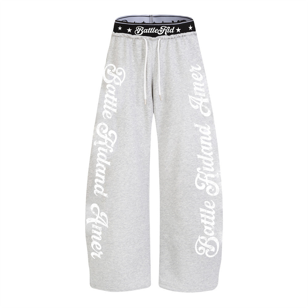 BattleKid wide leg sweatpants with cursive letter print and elastic logo waistband in heather grey