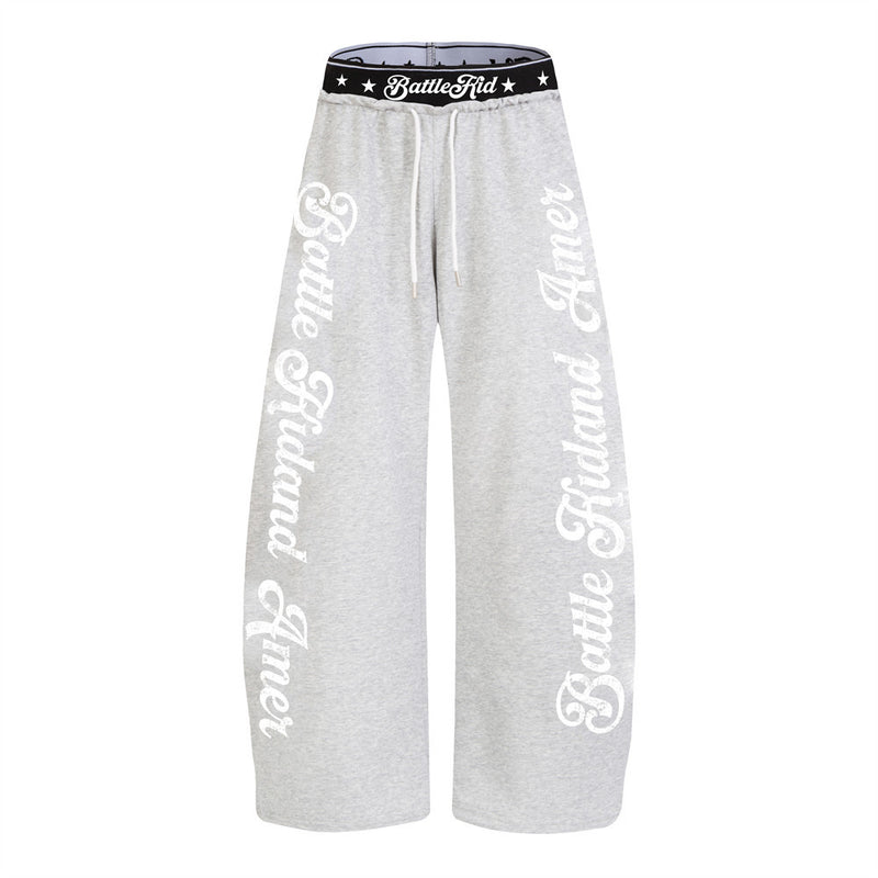 BattleKid wide leg sweatpants with cursive letter print and elastic logo waistband in heather grey
