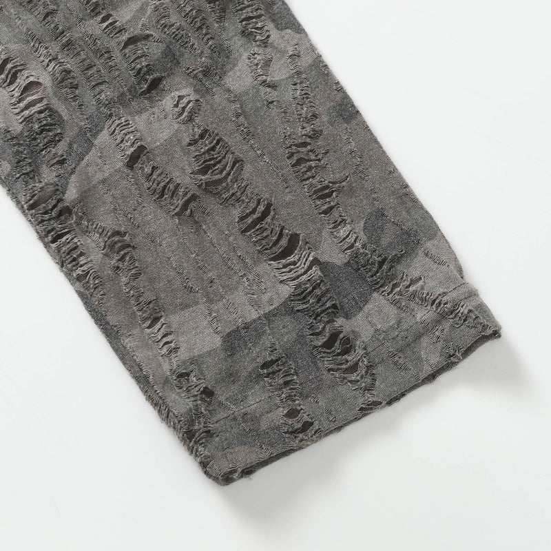 T-shirt manches longues à manches camouflage usées, effet deux pièces – Streetwear noir délavé