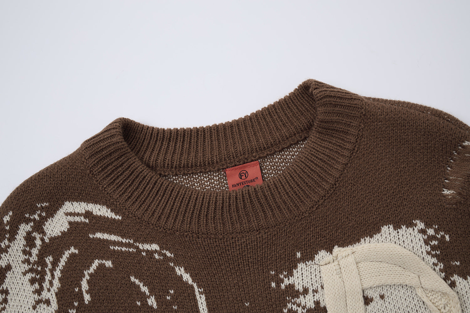 Pull en maille graphique effet usé – Col rond streetwear américain avec appliqué