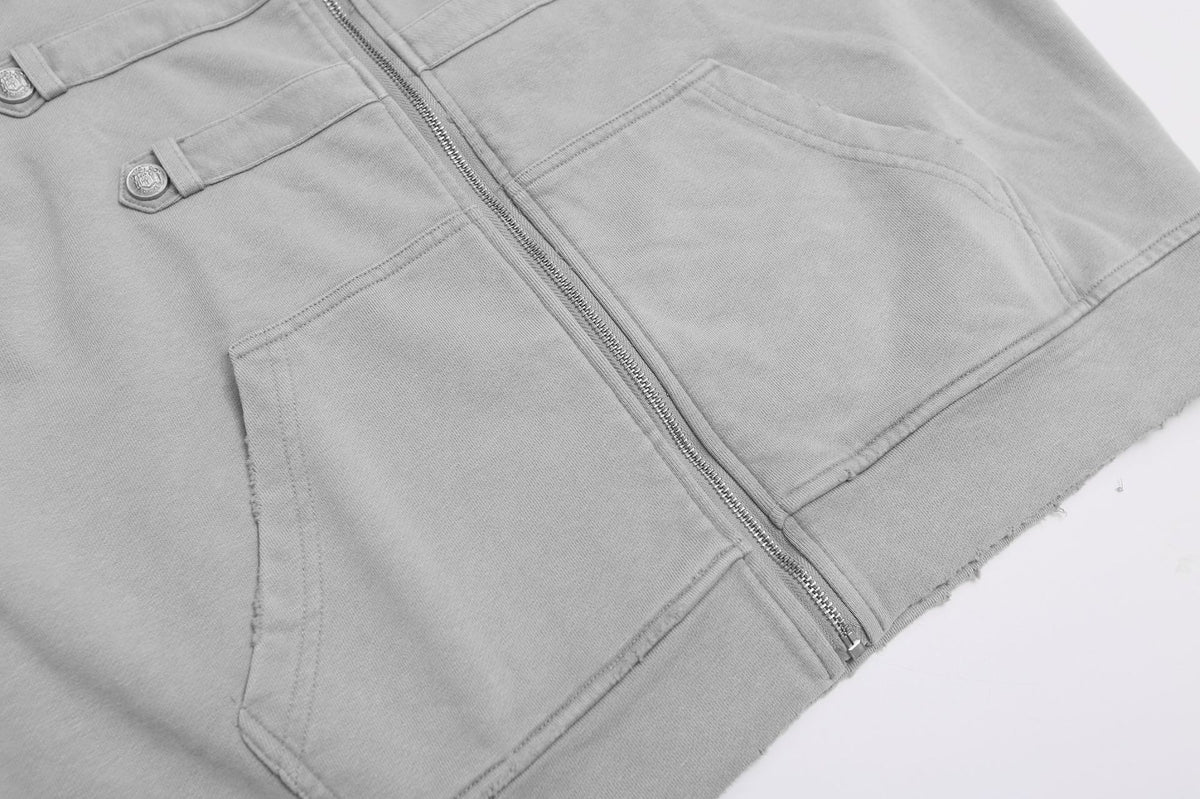Military Napoleon Zip-Up Hoodie – Washed Vintage Fleece Cardigan