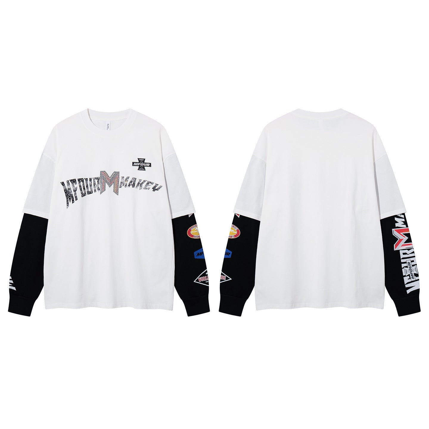 Chemise graphique à manches longues imitation superposition – Imprimé racing motocross MFOUR MAKEY