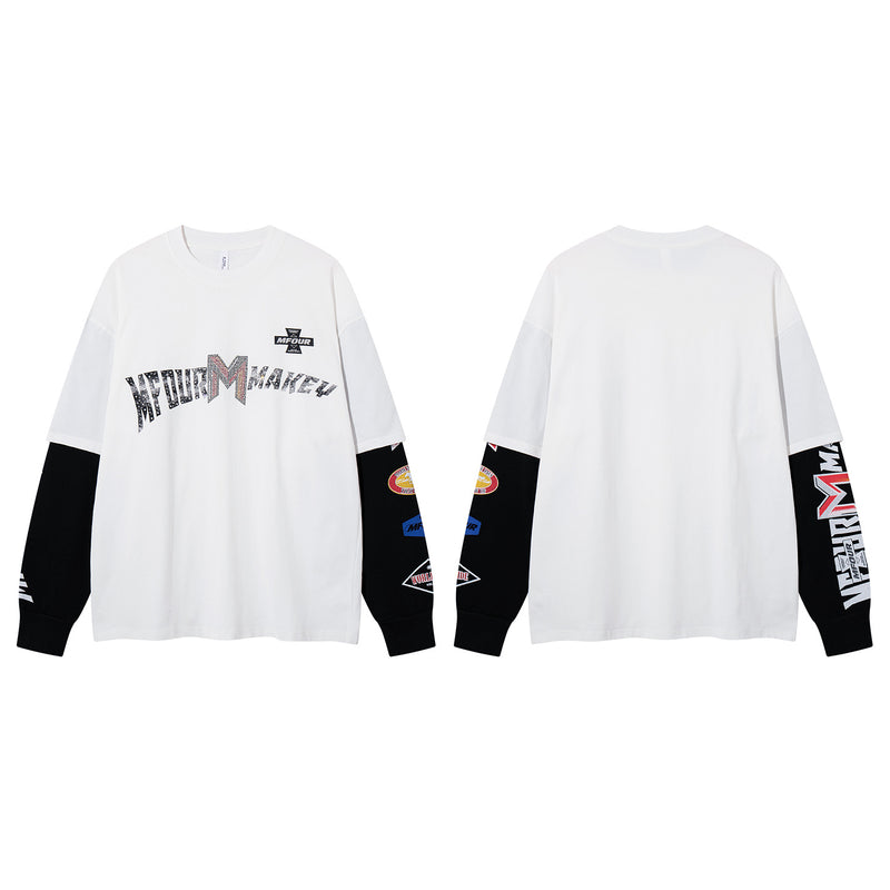 Chemise graphique à manches longues imitation superposition – Imprimé racing motocross MFOUR MAKEY