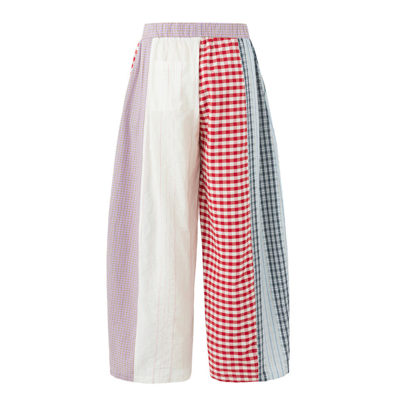 Patchwork Plaid Wide-Leg Pants – Men's Colorblock Deconstructed Trousers