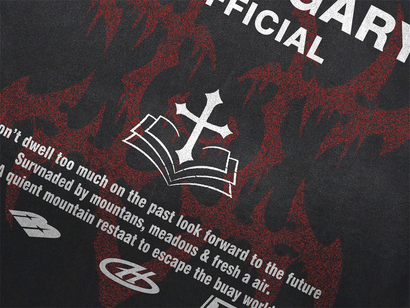 Long Sleeve T-Shirt with Cross & Flame Graphic, Distressed Washed Cotton