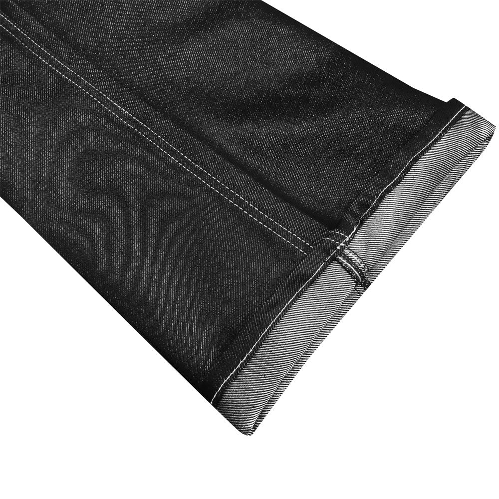 Jean bootcut noir baggy pour homme – Braguette boutonnée, surpiqûres contrastantes et détails déstructurés