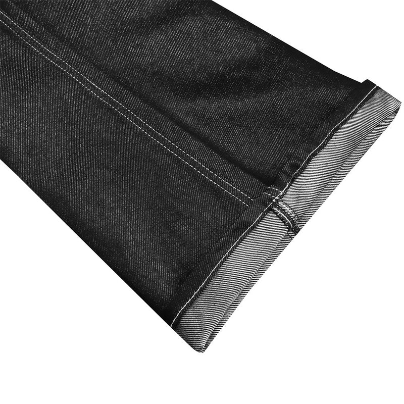 Jean bootcut noir baggy pour homme – Braguette boutonnée, surpiqûres contrastantes et détails déstructurés