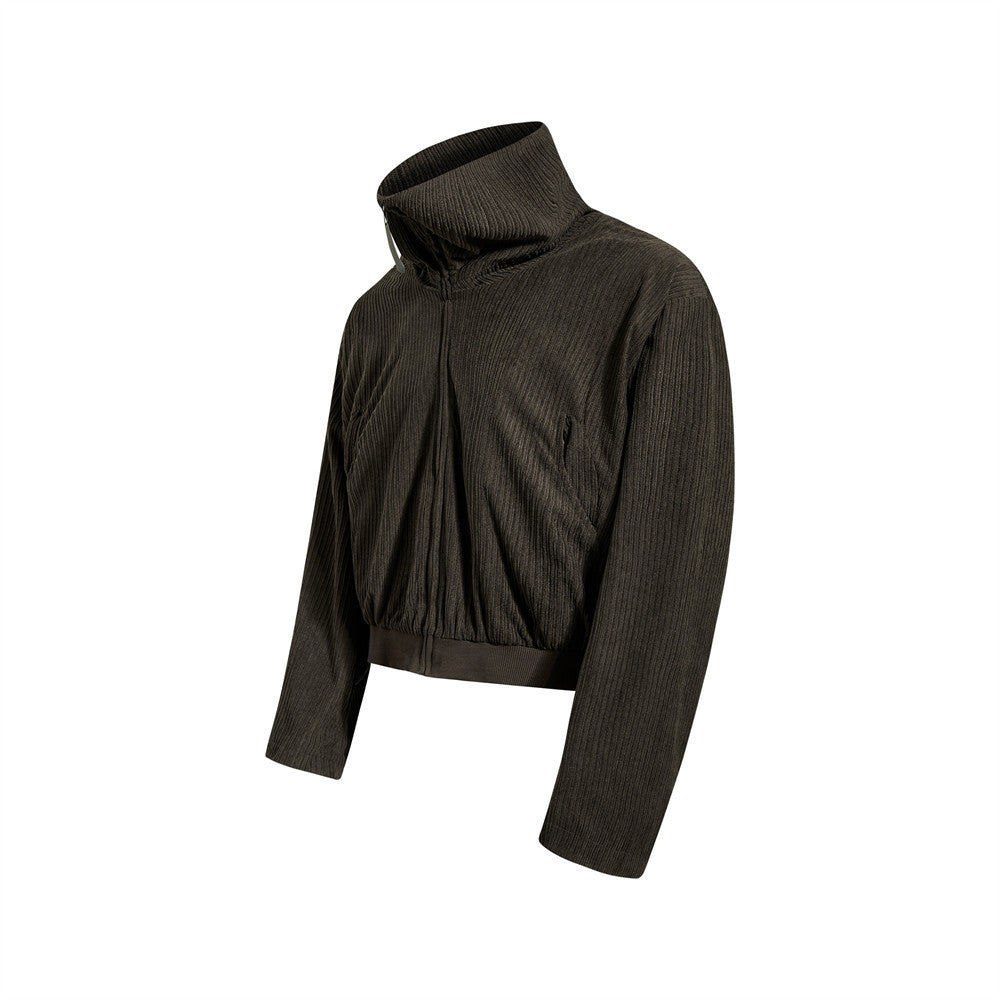 Chaqueta corta con cremallera y cuello alto - Corte holgado y textura de canalé
