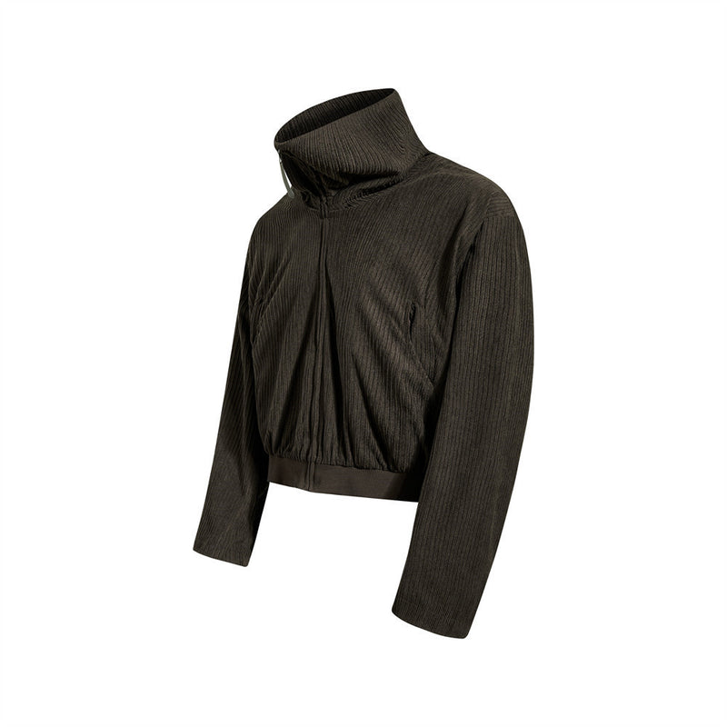 Chaqueta corta con cremallera y cuello alto - Corte holgado y textura de canalé