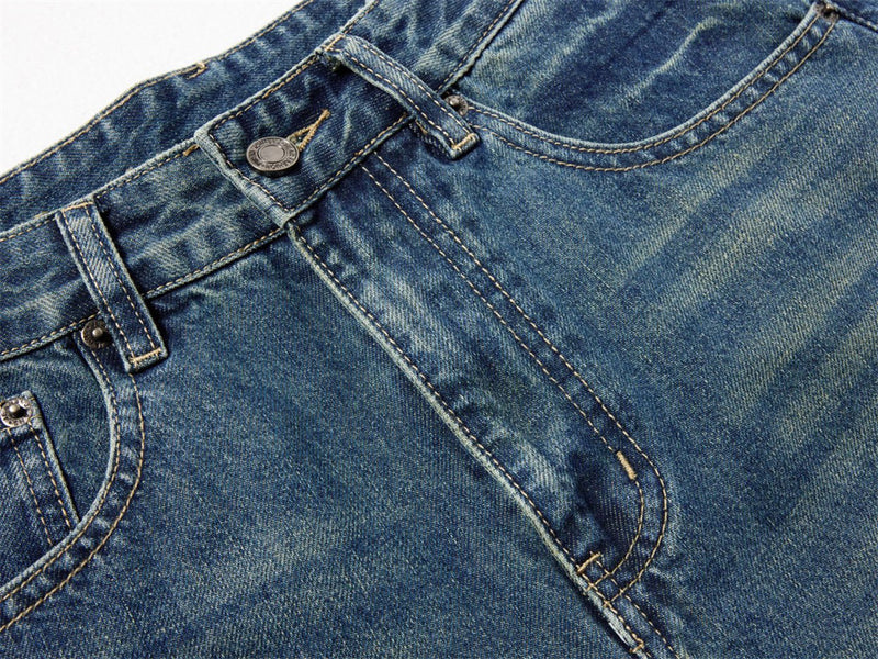 Baggy Wide-Leg Cargo Jeans – Men's Multi-Pocket Distressed Denim