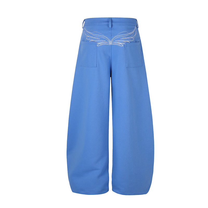Pantalon habillé à jambes larges – Coupe baggy délavée avec poches brodées et ceinture croisée