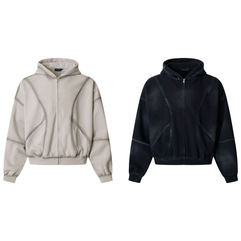 Sudadera de hombre con capucha y cremallera, paneles lavados y corte extragrande