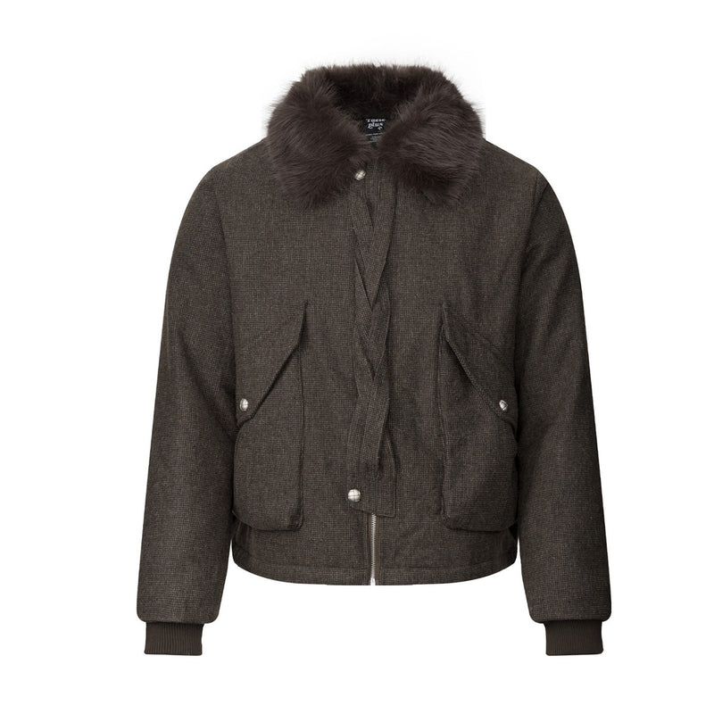 Wool Blend Bomber Jacket with Faux Fur Collar – Vintage American Style