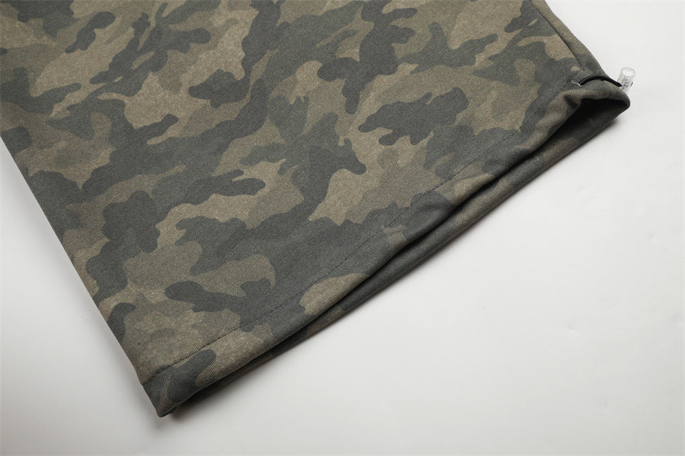 Men's Camo Wide-Leg Cargo Pants with Rhinestone Letters & Multi-Pocket Design
