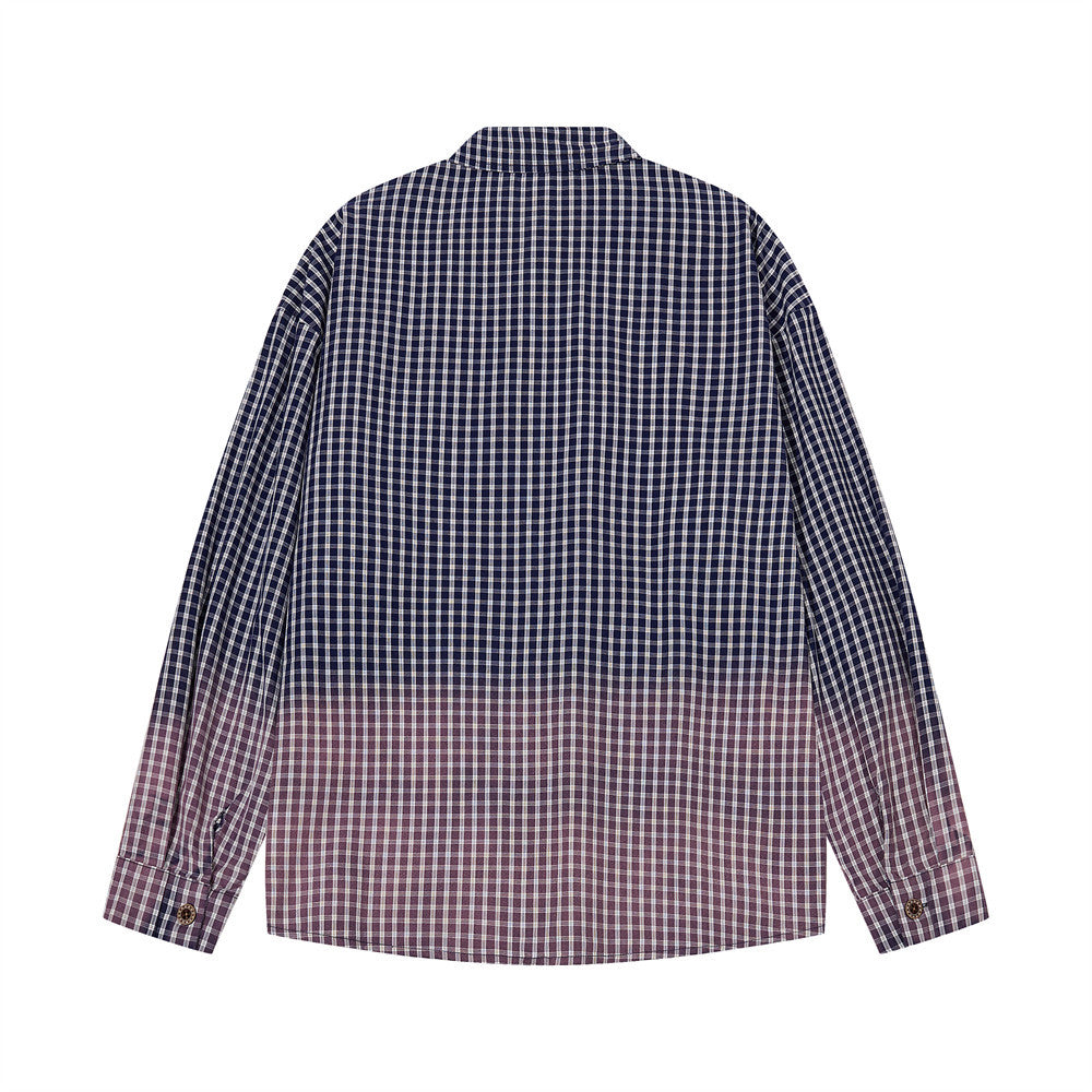 Camisa de manga larga con degradado de cuadros – Corte oversize con estampado de letras