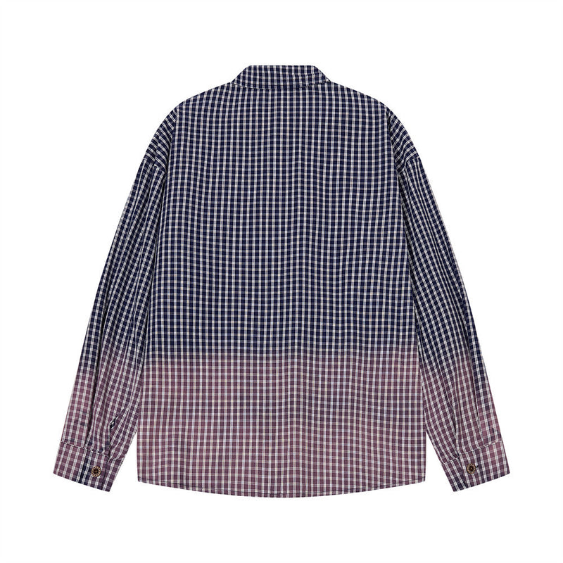 Camisa de manga larga con degradado de cuadros – Corte oversize con estampado de letras
