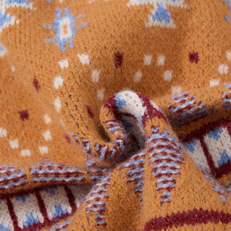 Men's V-Neck Sweater Vest Fair Isle Jacquard Knit Button-Front