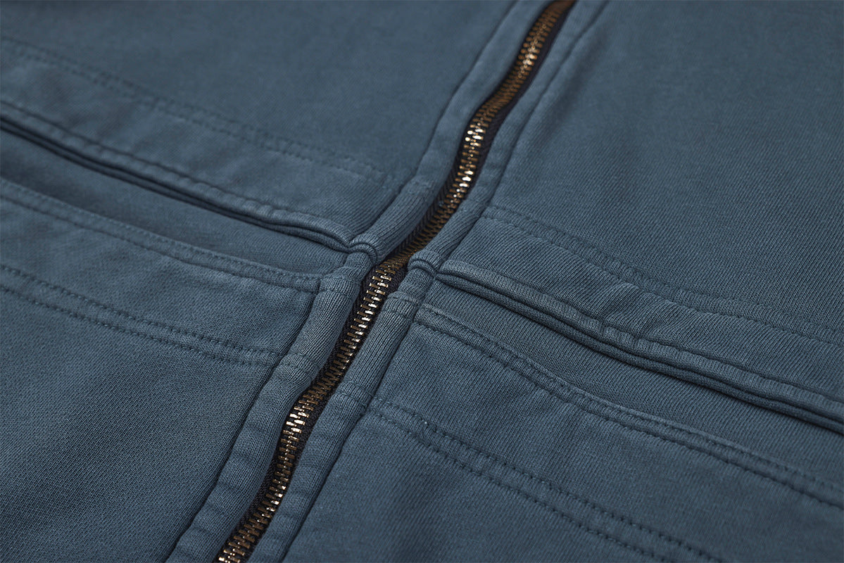 Veste à capuche zippée à multiples poches – Délavage acide vintage
