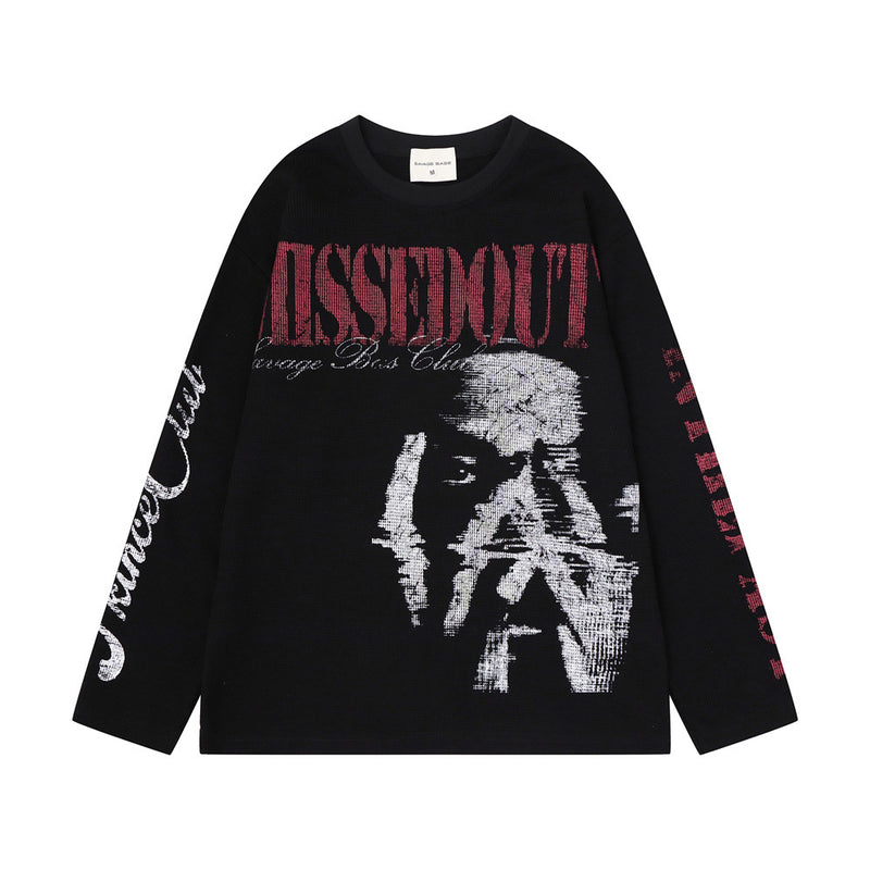 Missedout Savage Boss Club Graphic Waffelstrick-Langarmshirt – oversized