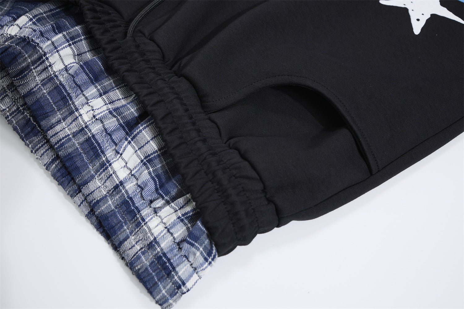 Wide-Leg Sweatpants with Plaid Waistband & Star Print – Trouvaille Graphic