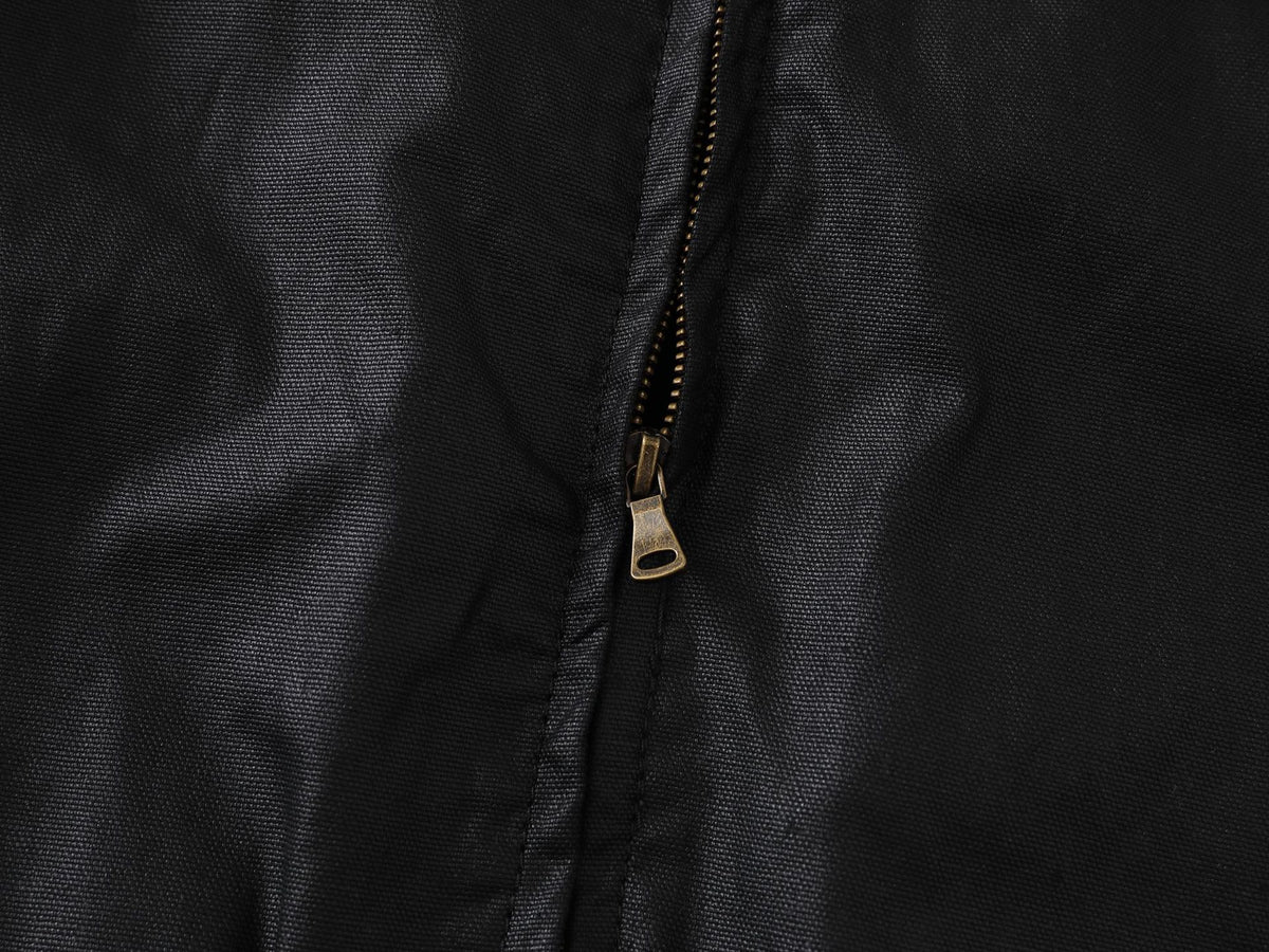 Wax-Coated Stand-Collar Bomber Jacket – Retro Moto Style in Black