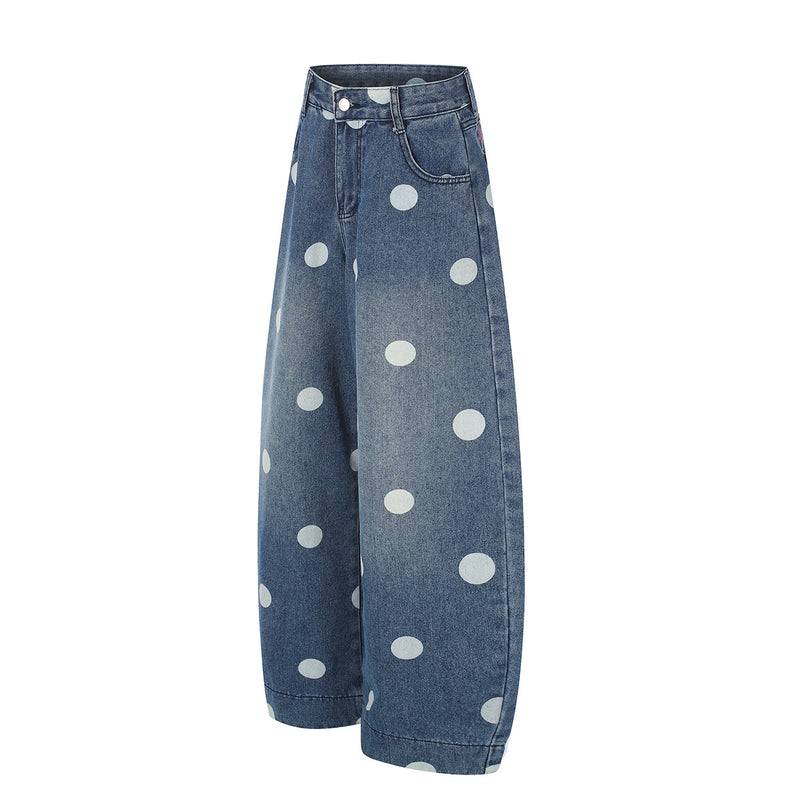 Baggy Mid Rise Jeans Wide-Leg Polka Dot Y2K Denim Pants