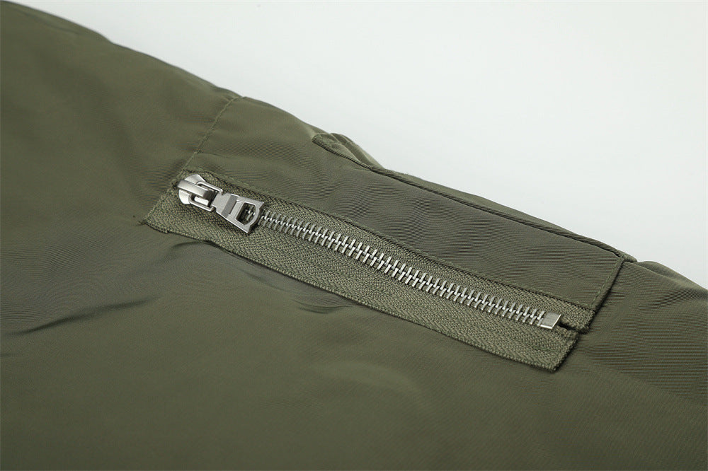 Men's Hooded Bomber Jacket with Detachable Fur-Trim Hood & Military Button