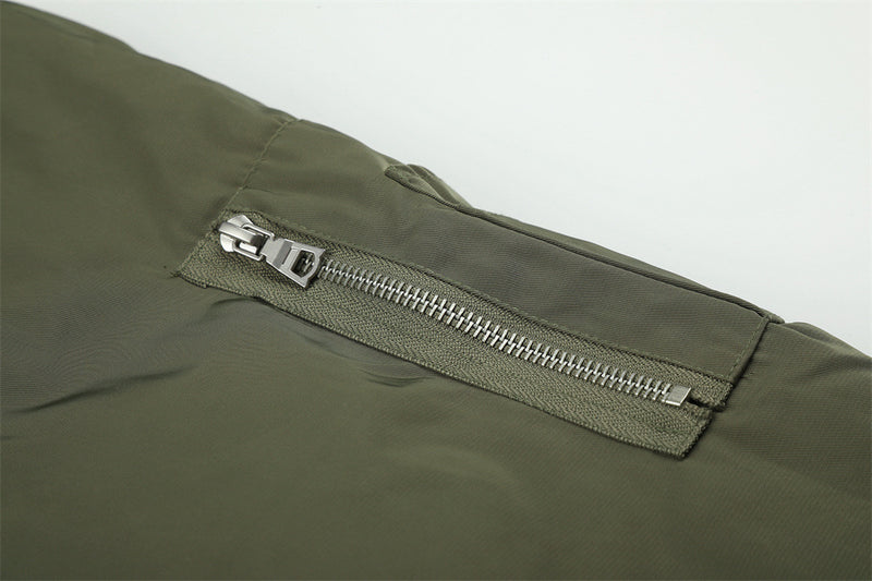 Men's Hooded Bomber Jacket with Detachable Fur-Trim Hood & Military Button