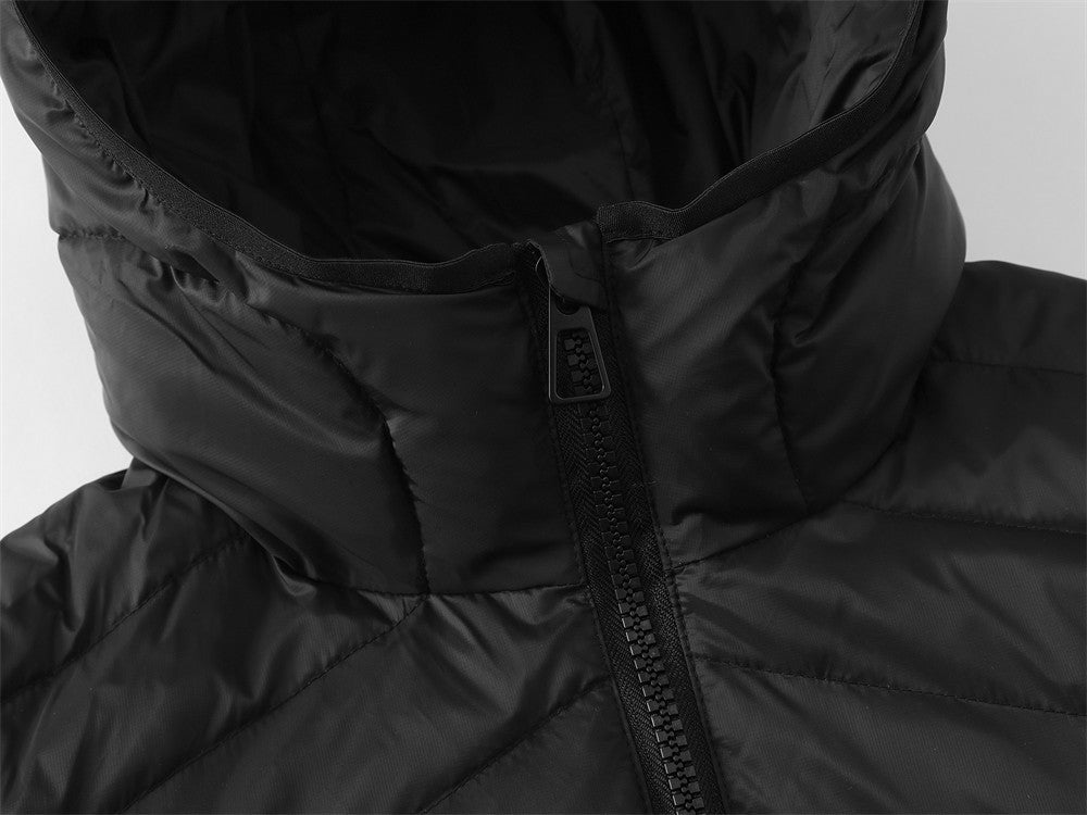 Schwarze Kapuzen-Pufferjacke für Herren – Gesteppter Wintermantel mit Daunenfüllung
