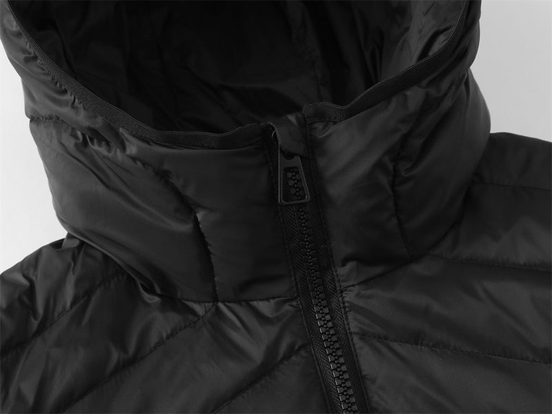 Schwarze Kapuzen-Pufferjacke für Herren – Gesteppter Wintermantel mit Daunenfüllung
