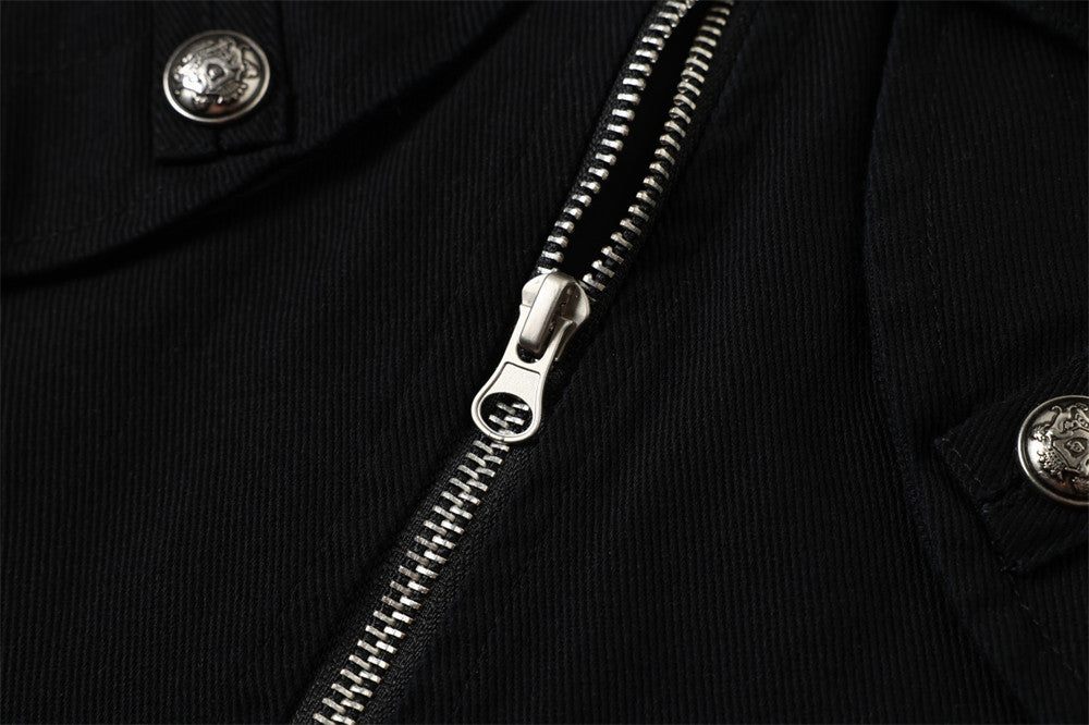 Chaqueta bomber corta para hombre con tiras de hebilla y cuello alto – Cazadora utilitaria con cremallera