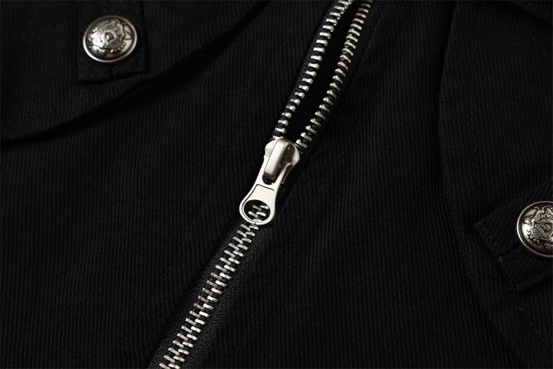 Chaqueta bomber corta para hombre con tiras de hebilla y cuello alto – Cazadora utilitaria con cremallera
