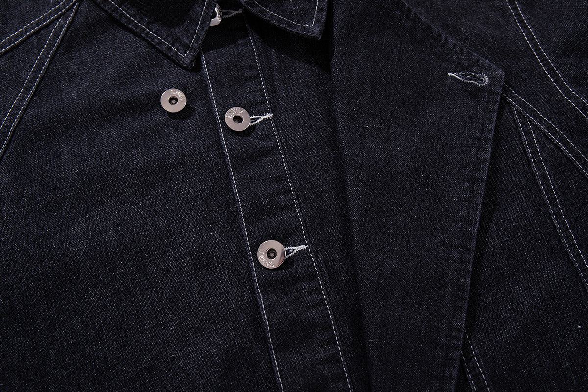 Ensemble veste et pantalon en jean – Veste boxy en denim indigo foncé asymétrique