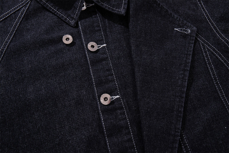 Ensemble veste et pantalon en jean – Veste boxy en denim indigo foncé asymétrique