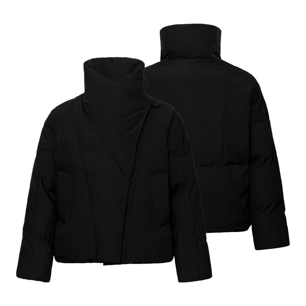 Men's Winter Puffer Jacket – Asymmetric Wrap Collar, High-Neck Quilted Coat in
