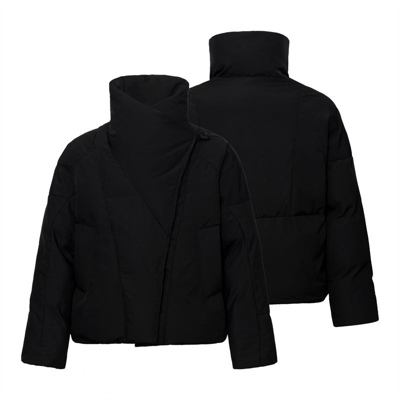 Men's Winter Puffer Jacket – Asymmetric Wrap Collar, High-Neck Quilted Coat in