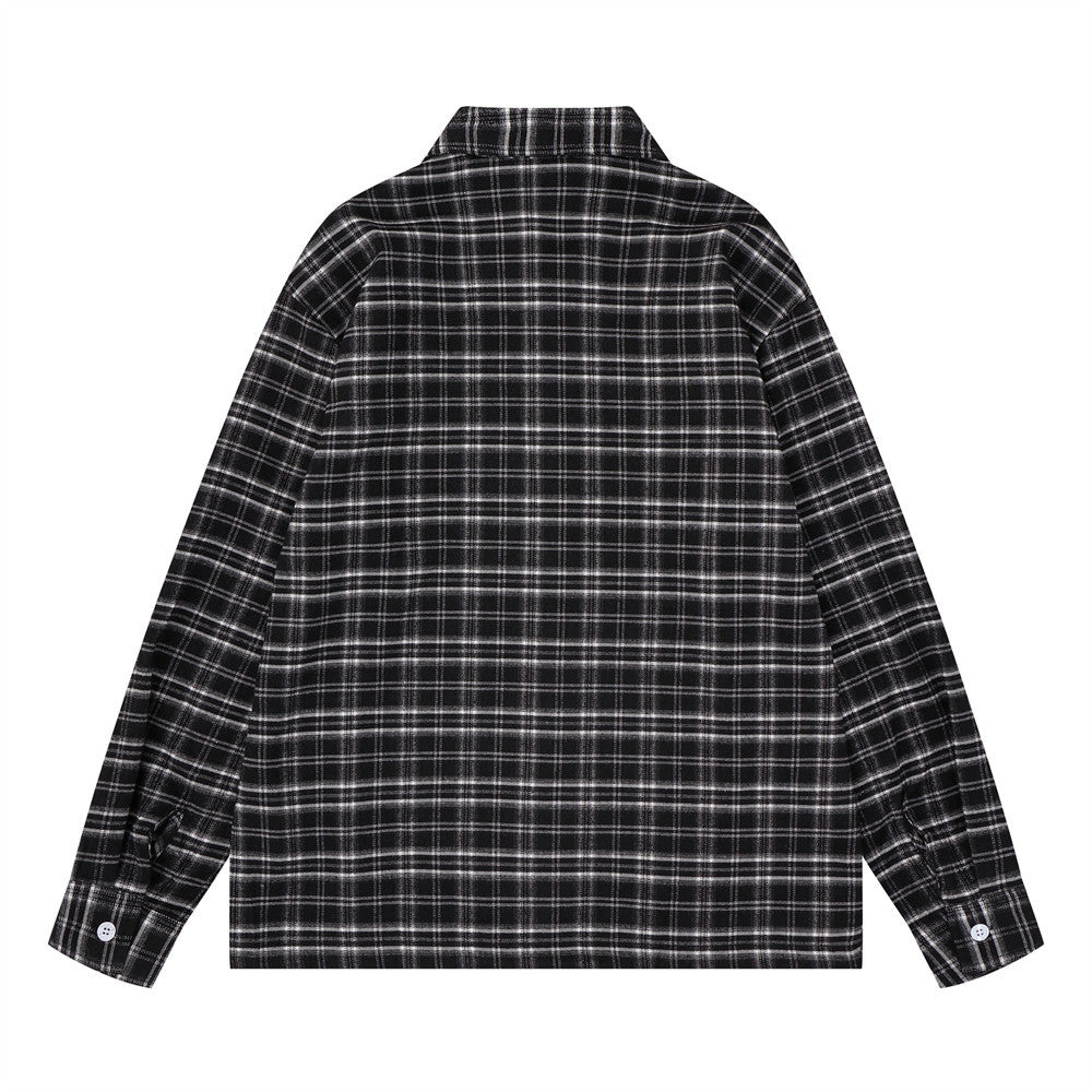 Men's Long Sleeve Plaid Shirt with Script Embroidery – Relaxed Fit
