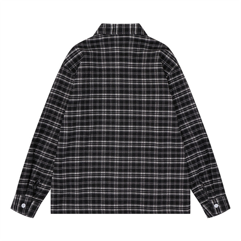 Men's Long Sleeve Plaid Shirt with Script Embroidery – Relaxed Fit