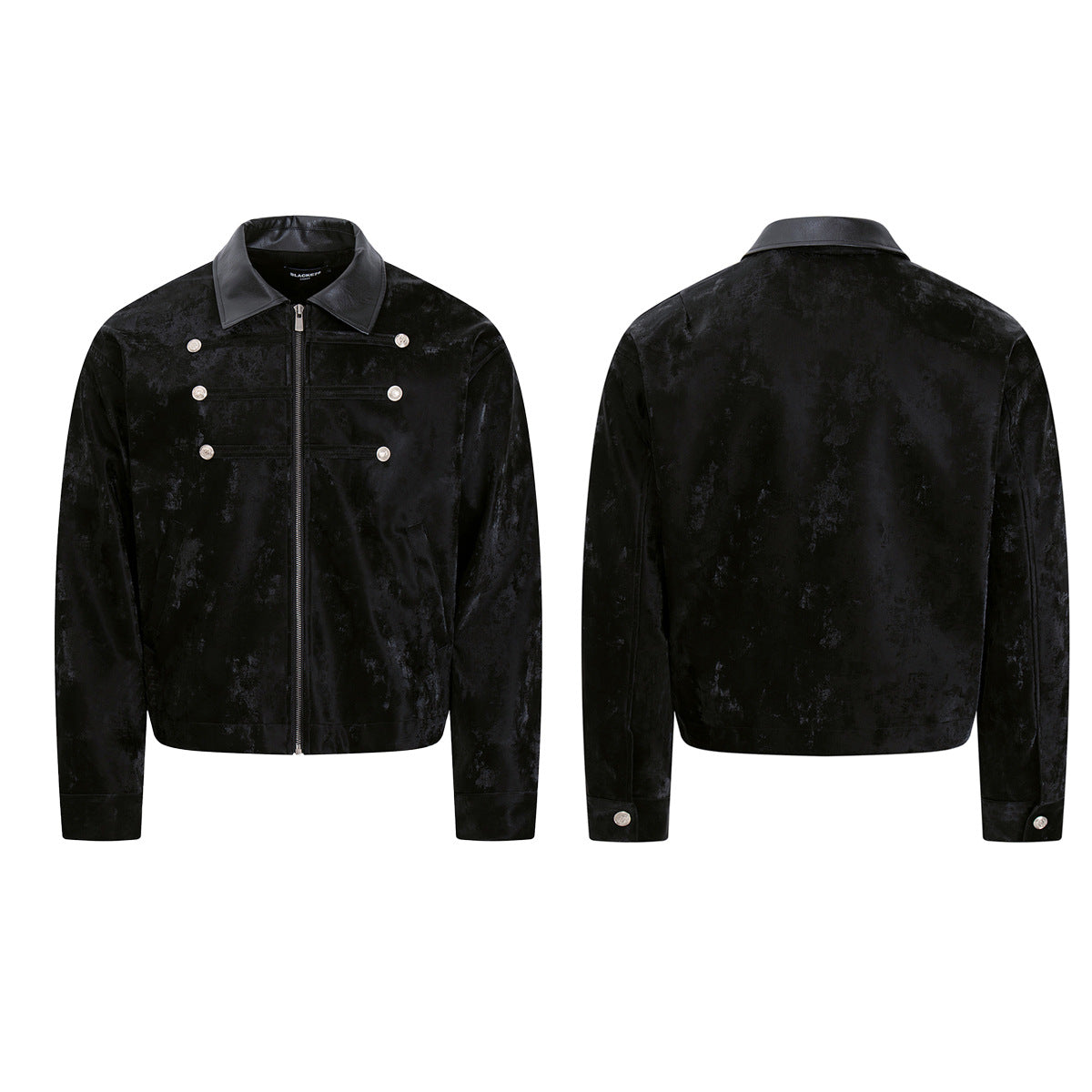 Velvet Detroit Jacket with Leather Collar & Silver Military Buttons