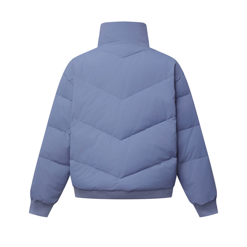 Doudoune oversize – Col montant, matelassage chevron et zip intégral, bleu