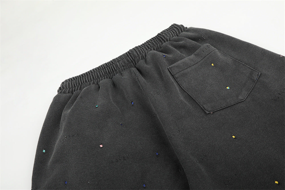 Pantalones de Chándal de Pierna Ancha con Estrellas Bordadas – Pantalones Streetwear Baggy Lavados al Ácido